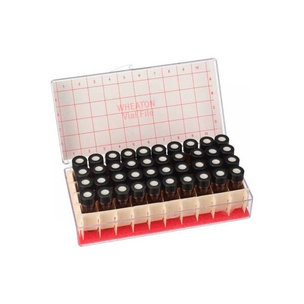 Cp Lab Safety. Wheaton 1.5ML Vials In Vial File Storage Box, Amber, PTFE Lined Caps, Box/60 W224954 - main